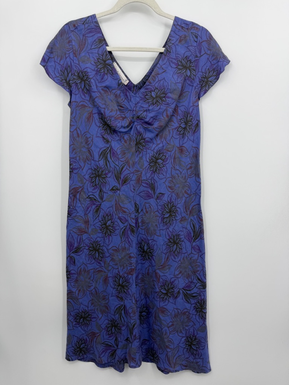 Cut Loose floral linen midi dress blue purple sz S‎ v neck